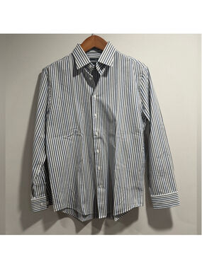 Express 1MX Men's‎ Navy, Gray and White Striped Dress Shirt Size S